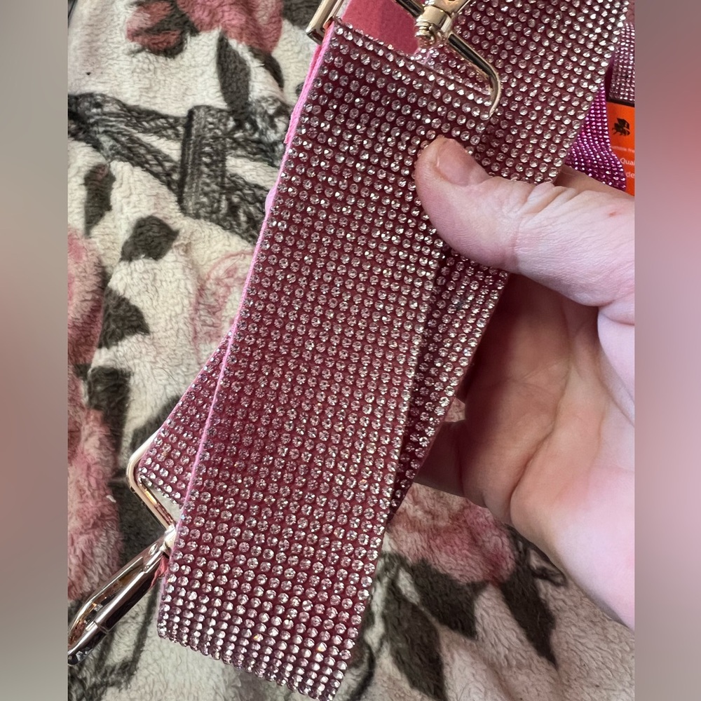 Pink rhinestone strap. Could be used for bag, guitar, camera